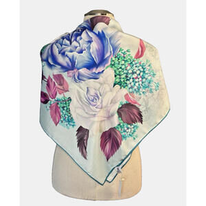 Worthington Hand Rolled Silk Floral Peonies Abstract Scarf Wrap Shawl 34" Sq NWT